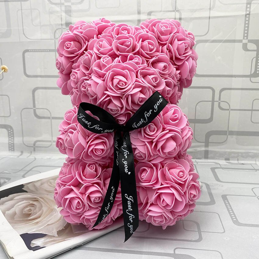 25cm rose bjørn bamse kunstige skum roser til vindue display evig rose evige blomst bryllup valentines: Lyserød 25cm ingen kasse