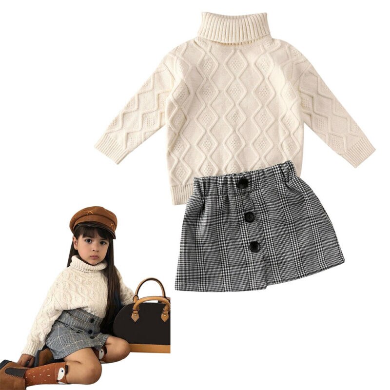 Toddler baby piger vintertøj strikkede sweater toppe + nederdel tøj sæt  us 2 stk