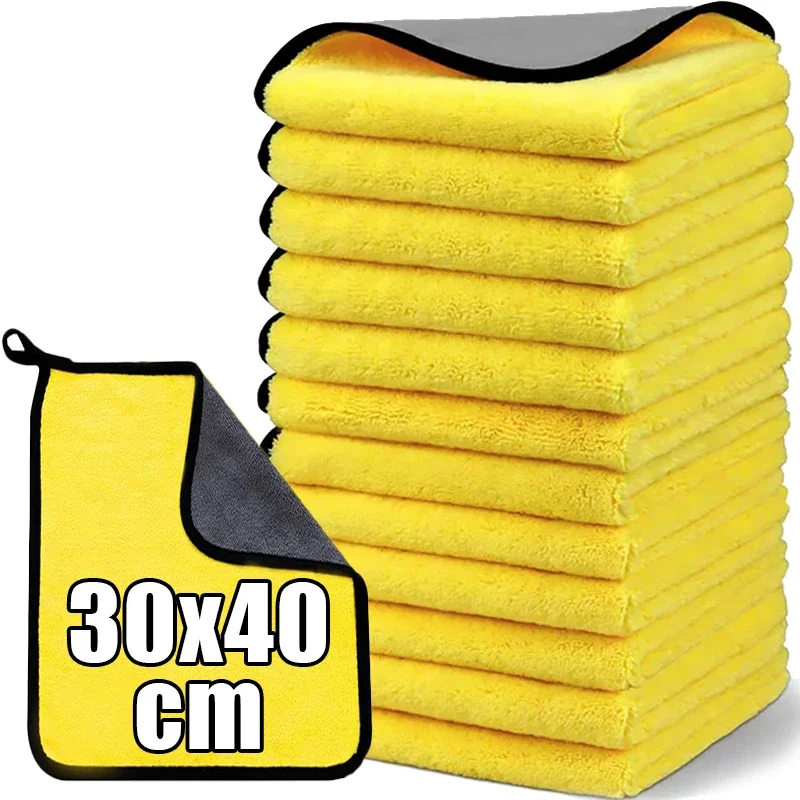 Paños de microfibra gruesos para coche, toallas de limpieza de secado y lavado de doble cara, herramientas limpiadoras de trapos de toalla con detalles automáticos,: Azul / 5 piezas