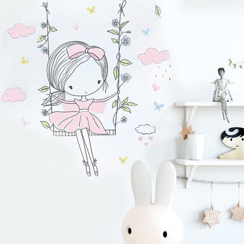 Cute Girl on The Swing Wall Stickers for Kids Room... – Vicedeal