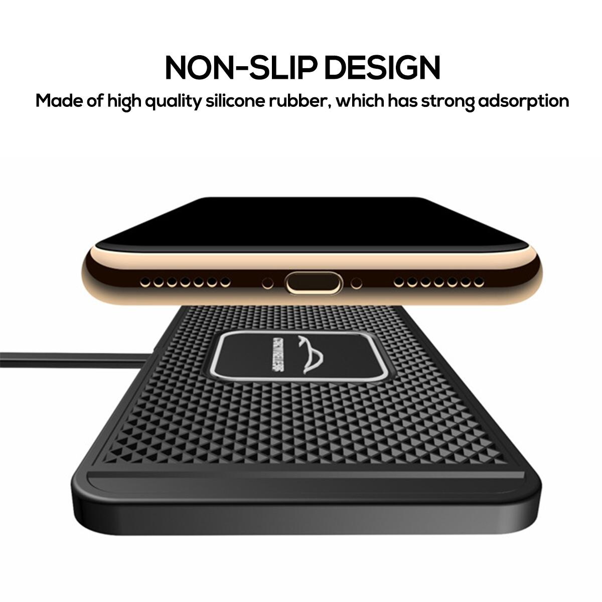 10w 2 in- 1- silikonmatte mit rutschfester oberfläche, halterung für das armaturenbrett, schnellladefunktion (qi) und kabellose ladestation für iphone und samsung