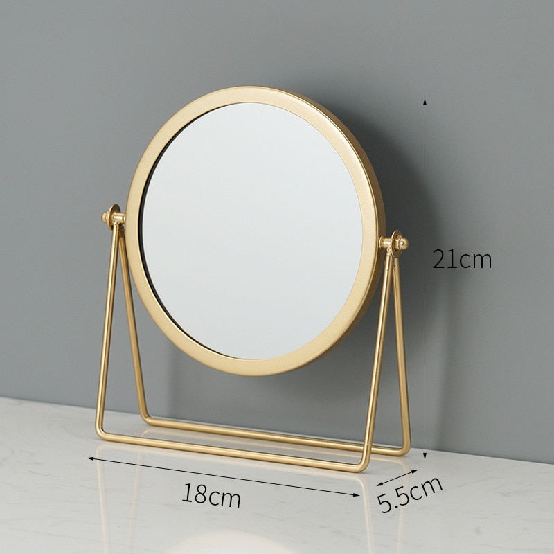 Stående drejeligt metal makeup spejl bord ornament bærbare jern kosmetiske dekorative spejle til piger