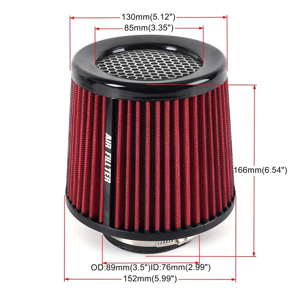 Car Air Filter High Flow Cone Cold Air Intake Filter Auto Modification Accessories Air-Filter Mesh Cone Universal 76mm 3inch