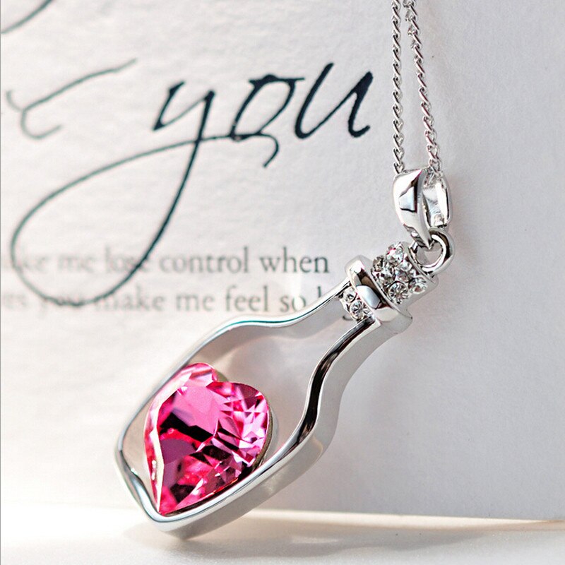 Ladies Popular Crystal Necklace Heart Love Chain Necklaces & Pendants For Women Love Drift Bottles Necklace 21: A
