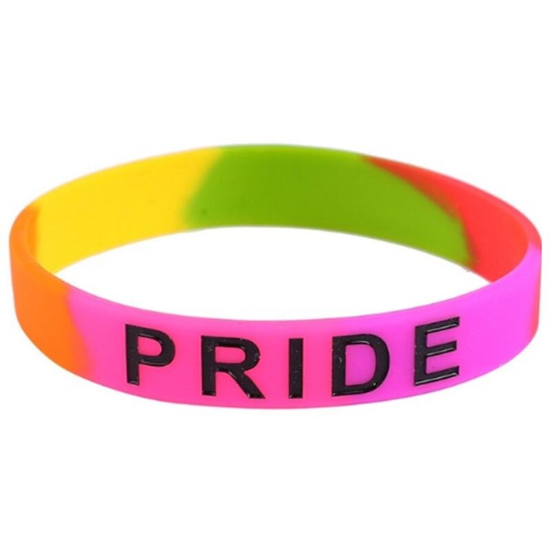 18 rodzajów Unisex LGBT tęcza do bransoletki z napisem Party Parade opaska sportowa na nadgarstek sześciokolorowa gejowska lesbijka duma guma silikonowa: L