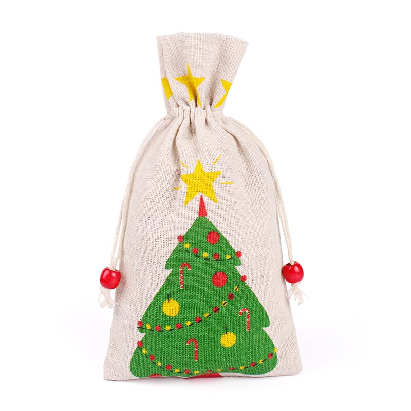 13*23 centímetros Saco Do Presente de Natal de Papai Noel Gingerbread Man Saco de Estopa de Algodão para Doces Saco de Jóias Saco de Presente de Natal saco de cordão: Christmas tree bag / 1 PC