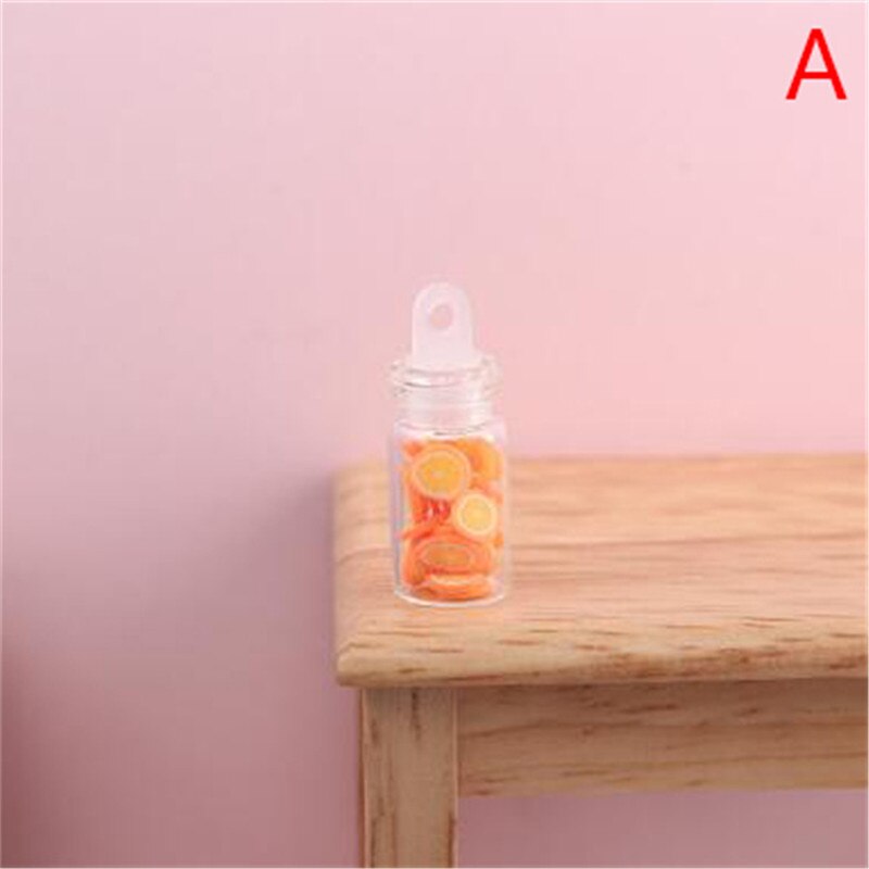 Mini Fruit Slices Glass Bottle Storage Jar Wooden Lid Toy Doll Accessories 1:12 Dollhouse Miniature: A