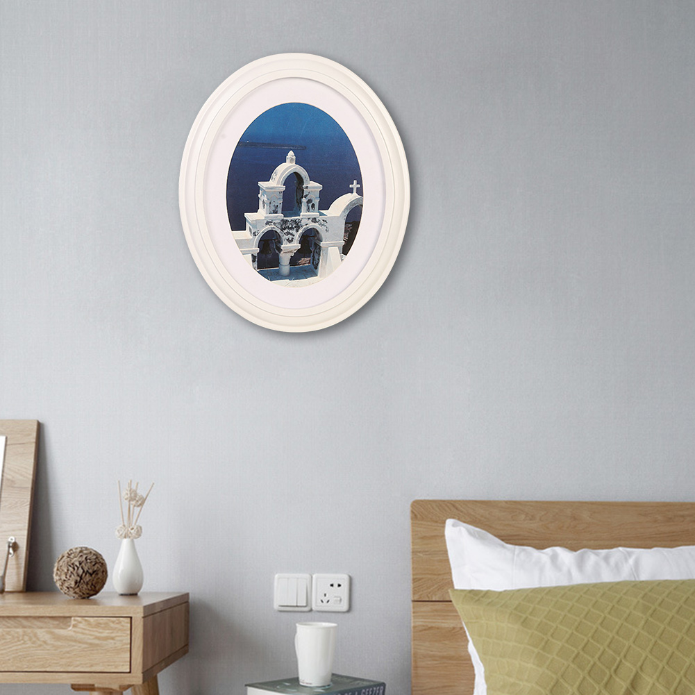Living Room Wall Hanging Oval Shape Display Bedroom For Picture Home Decor Classic Wooden Photo Frame Decoration Office: White