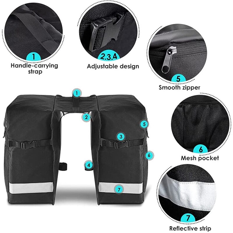 Bike Panniers Rear Rack Bag, 28L Large Capacity Water Resistant Bicycle Trunk Expedition Touring Bag Reflective Bag