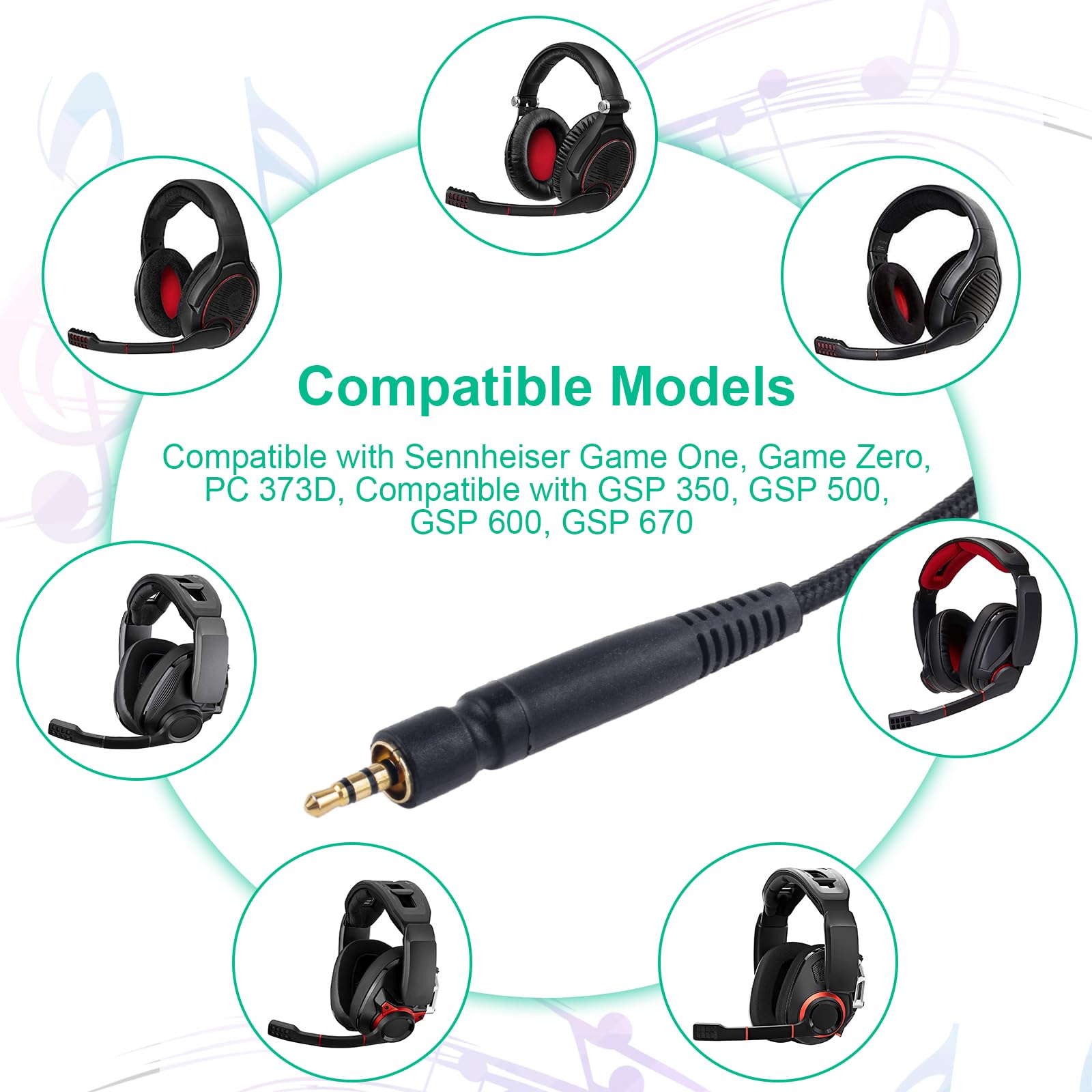 Ersatz gsp600 Kabel Audio--Kabel kompatibel mit Sennheiser Spiel eins, Spiel Null, gsp 500, gsp 600 Spielen-Kopfhörer (schwarz)
