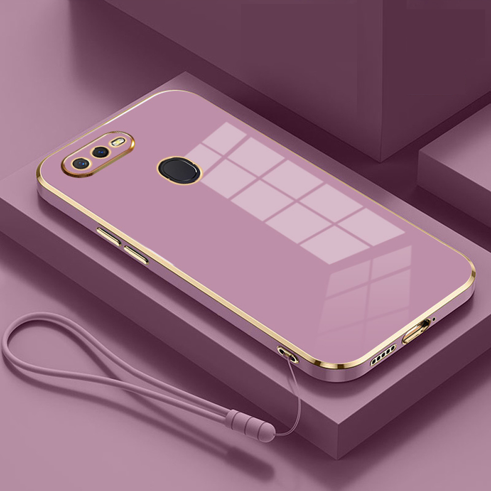 Para oppo A7 funda de lujo chapada cuadrada OPPO A5S funda de teléfono Oppo A7N AX7 A12 A7X funda trasera de silicona a prueba de golpes OPPO F9 Pro: Neopreno / Rosa brillante