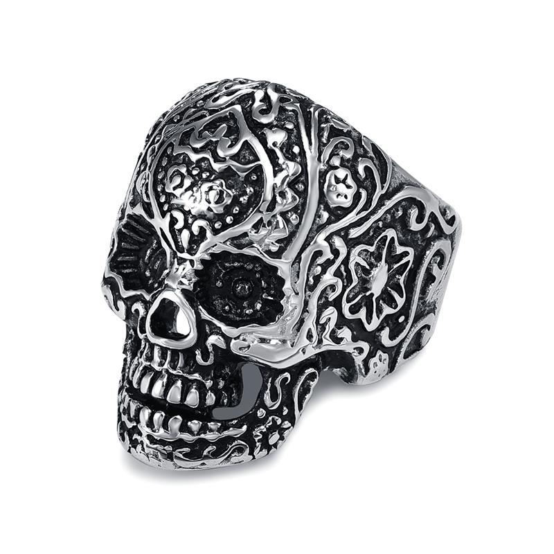 Hip Hop Men&#39;s Biker Rings Vintage Ghost Head Skull Ring Gothic Punk Rock Biker Jewelry Accessories Finger-Ring