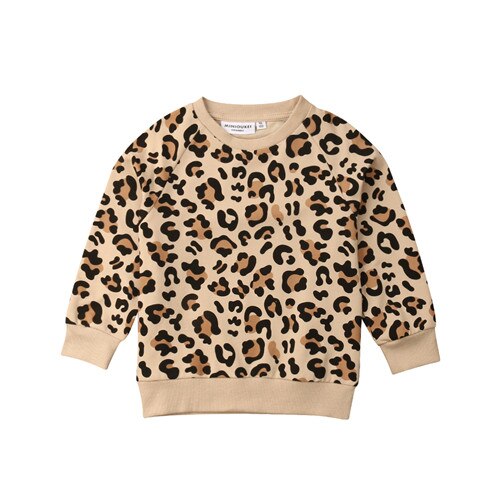 Forår børn baby pige dreng lange ærmer leopard print t-shirt hættetrøjer sweatshirts jakke frakke efterår tøj: 7t