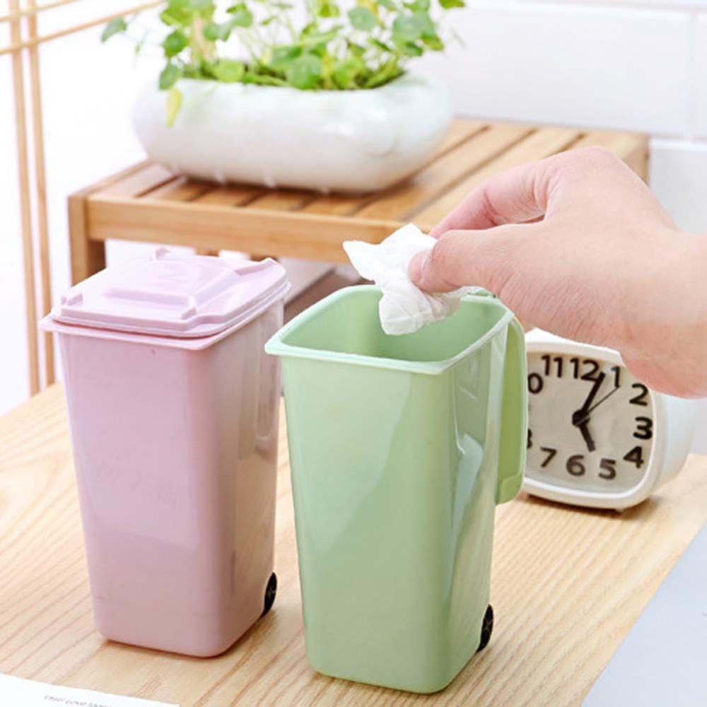 Mini Waste Bin Desktop Storage Box Home Garbage Basket Container Table Trash Can Swing Cleaning Barrel Desk Organizer Storage
