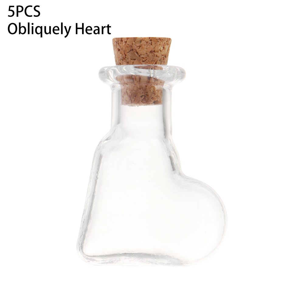 5 sztuk Mini butelka życzeń puste buteleczki na próbki szklane butelki korka biżuteria diy zawieszki akcesoria ślubne Home Decoratio: Obliquely Heart