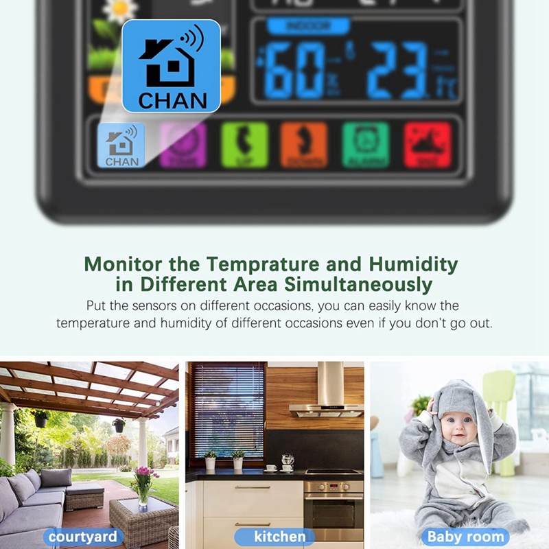 Weerstations Thermometer Hygrometer Sensor Digitale Monitor Volledige Touchscreen Draadloze Weer Klok
