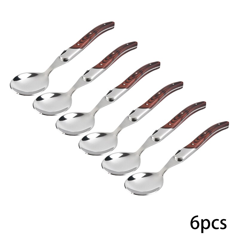 Laguiole middagssked stor matsked träskaft soppa ris servera skedar rostfritt stål träbestick 22cm 8.7 tum 2/4/6 st: 6 st