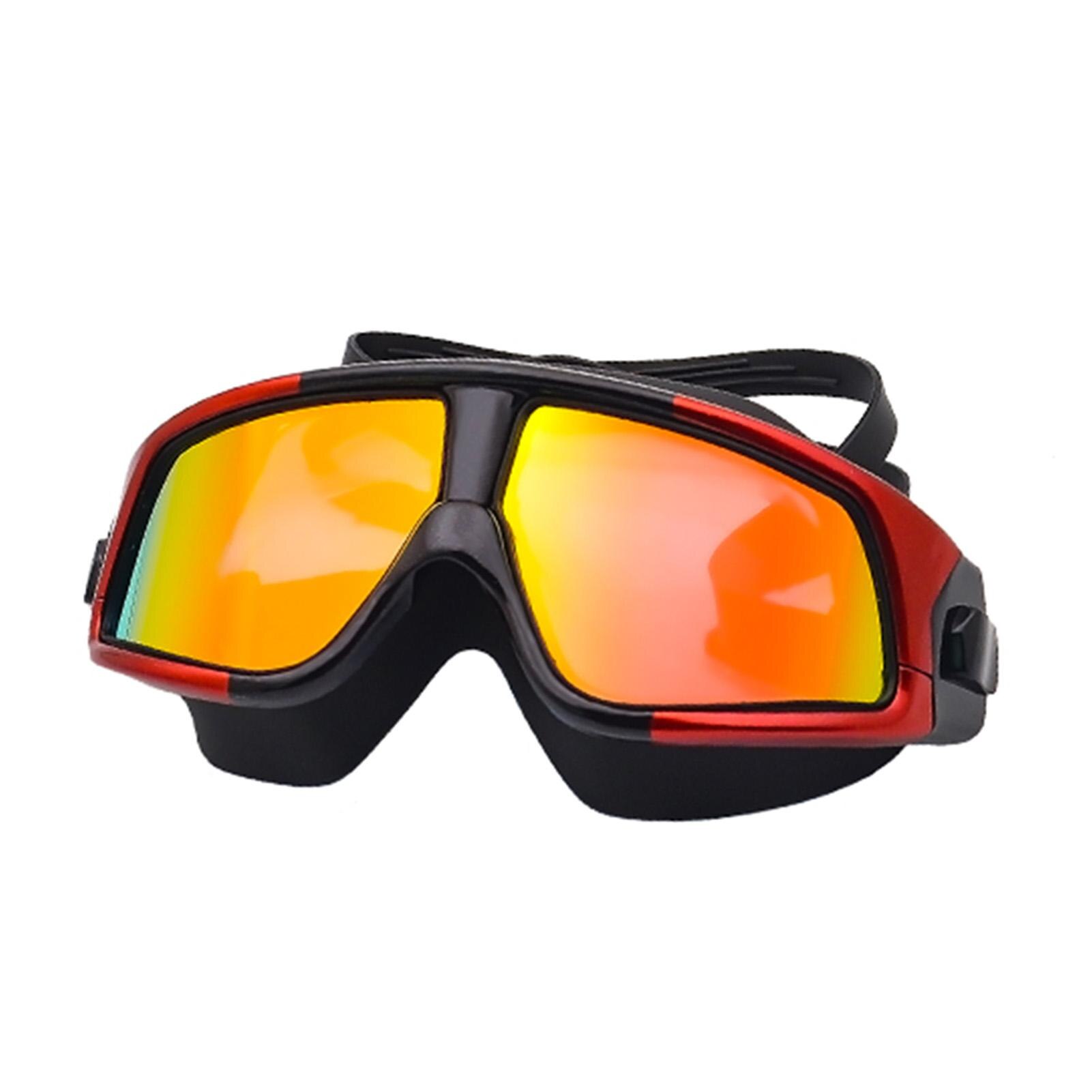 Waterproof Fog Swimming Goggles High-Definition Large Frame Anti-Ultraviolet Plating Flat Light Diving Goggles For Adults: Red