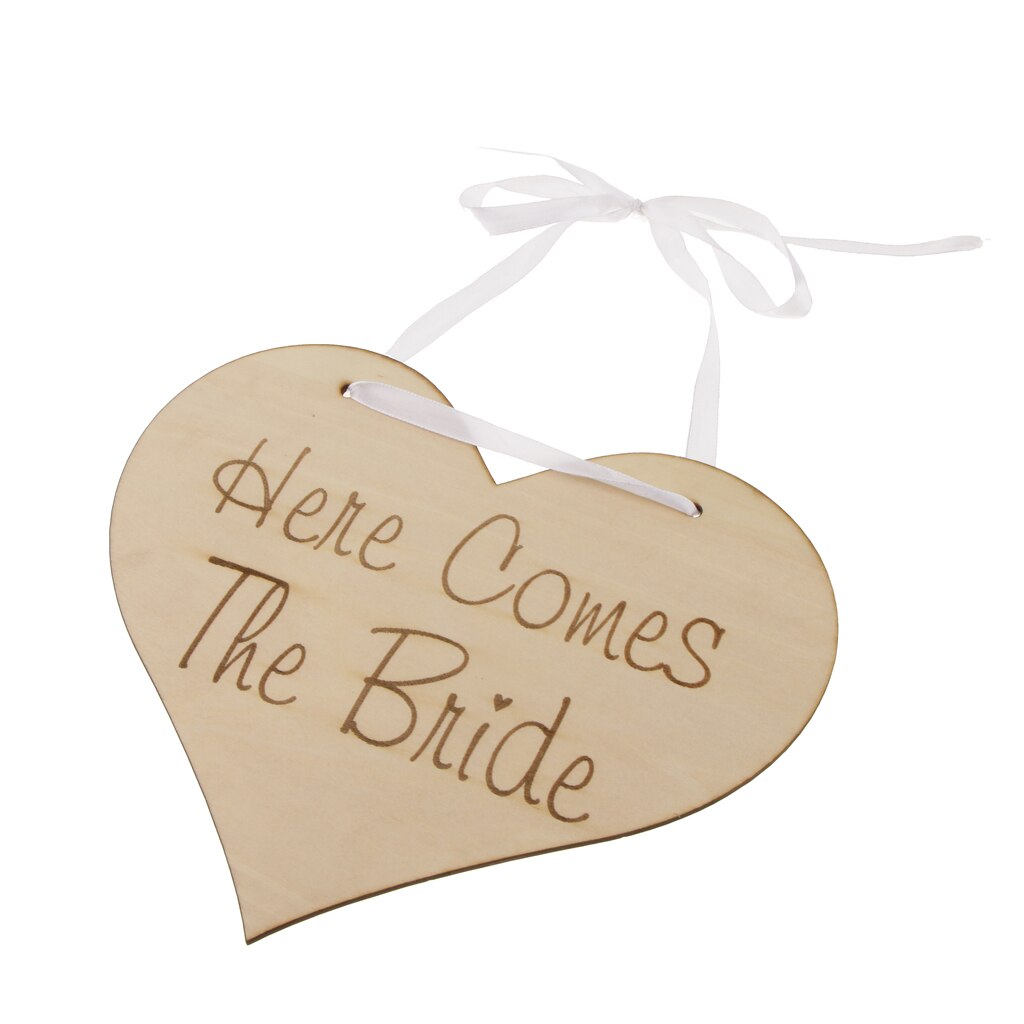 Here Comes The Bride Sign Heart Wood Page Boy Wedding Day Props