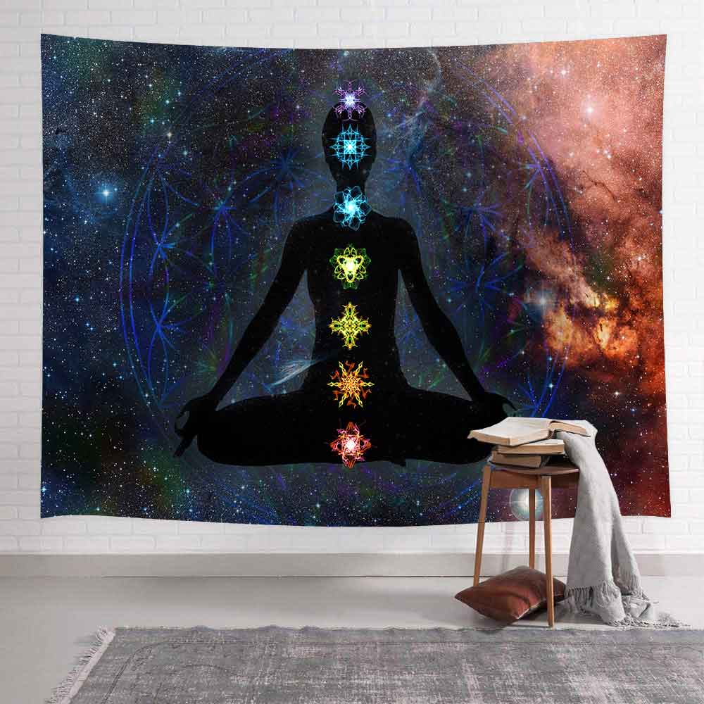 Simsant chakra tapetry trippy yoga meditation kunst væghængende gobeliner til stue soveværelse hjem kollegieindretning banner: 2 tgtlsay 120