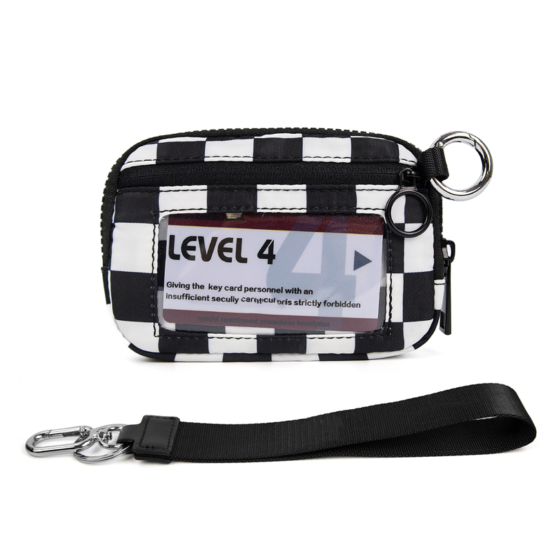 The Iris Wallet Zwart geruit kaartetui met ID-venster Portemonnees voor dames Portemonnee met ritssluiting Mini draagbare sleutelhangerportemonnee: Black