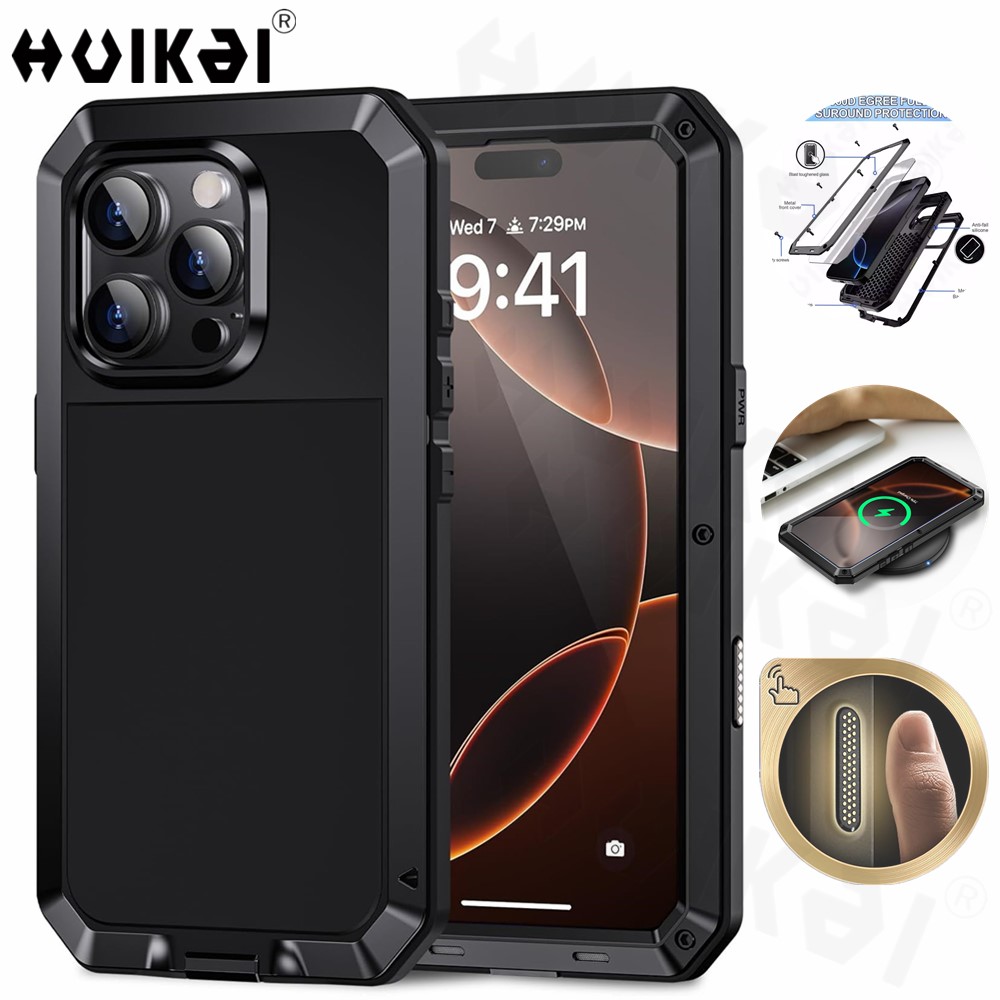 Metalen behuizing voor iPhone 16 Pro Max iPhone 15 Pro Max 14 13 Heavy Duty Schokbestendig Robuust Glas Schermlichaam Beschermhoes