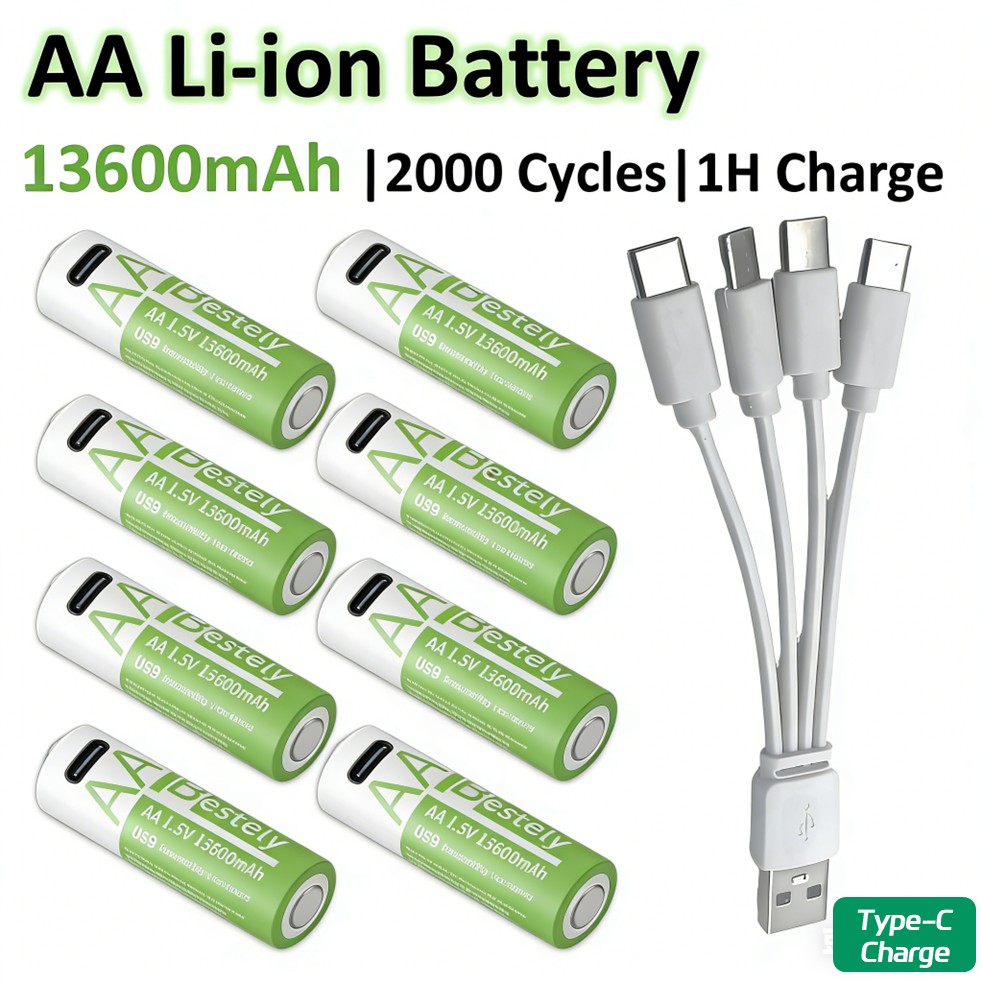 2025 nuevas pilas recargables AA, batería de litio de alta capacidad de 13600mAh 1,5 V, batería doble A para linternas, cámara, Radio
