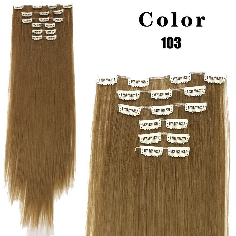 LANLAN 16 clips Lange Gerade Synthetische Haar Extensions Clips in Hohe Temperatur Faser Schwarz Braun Haarteil