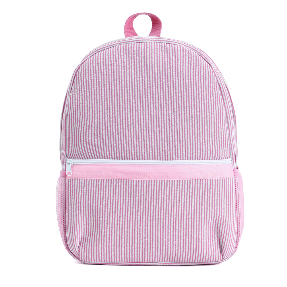 Seersucker gestreepte rugzak peuter klassieke schattige kinderen schoolboekentas voorschoolse kleuterschool kinderen tas: Roze
