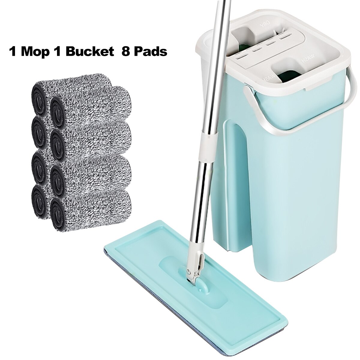 Fregona plana y cubo Manos libres escurridor, mopa para limpiar el piso, mopa de cocina doméstica de uso doble, para limpiar el piso s: Type D (8X Pads)