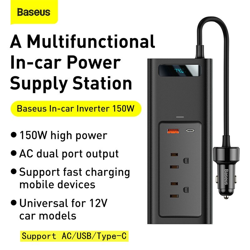 Baseus 150W Auto Omvormer Ac Dual Port Universele 12V Outlets Voor Auto Stofzuiger Heater Auto-Oplader adapter Voor Telefoons Tabletten