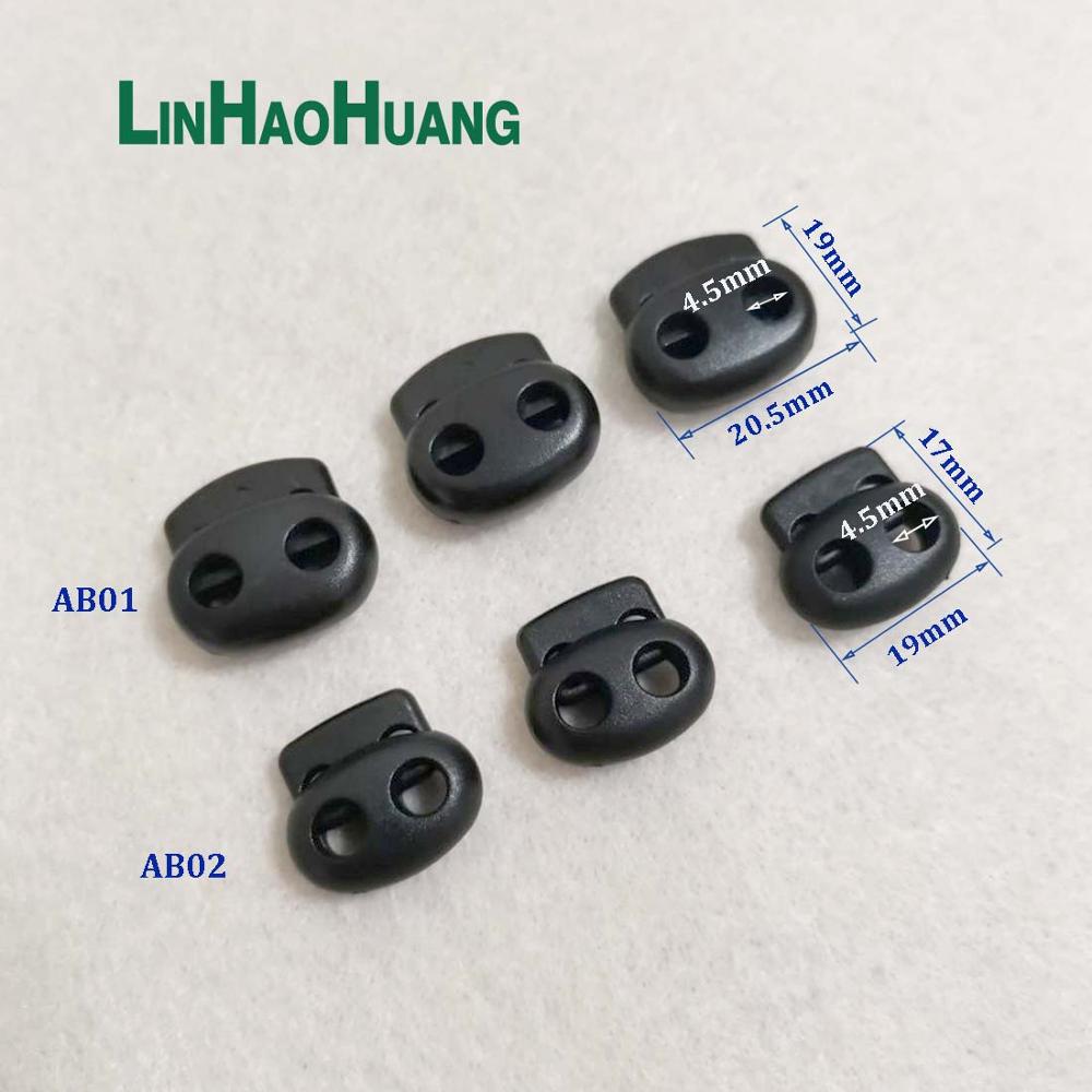 100 stk/lot svart pom plast kule ledning lås veksler plast 2 hull fjær stoppere 4mm strikk sjokk ledning