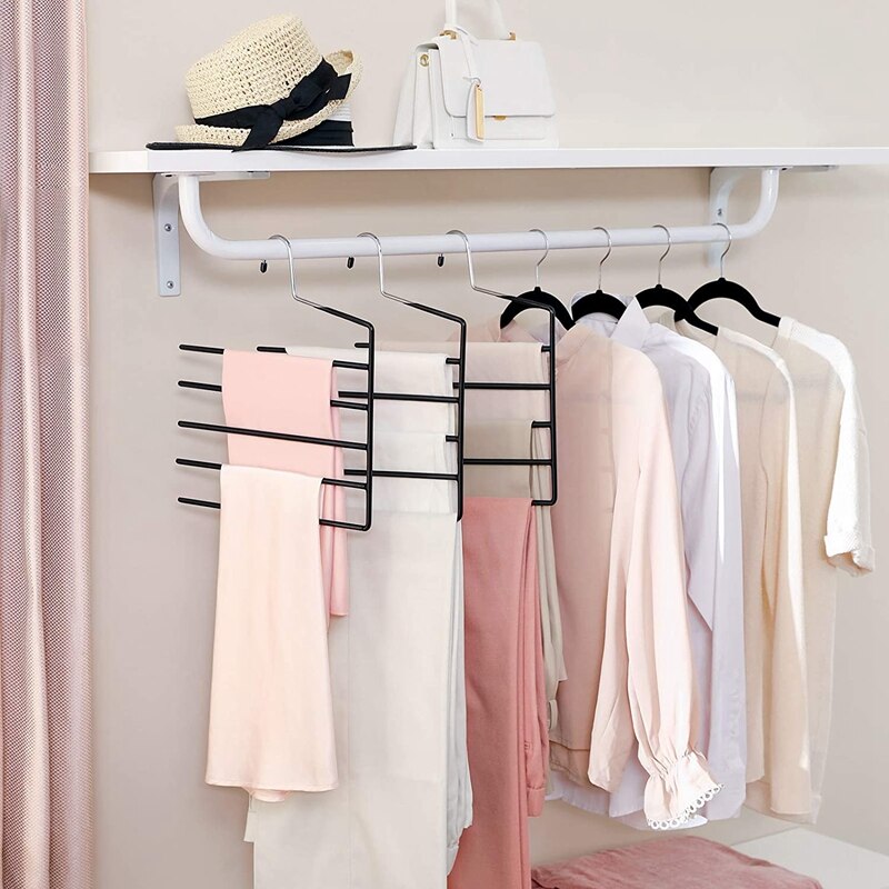 Pants Hangers Space Saving, Set of 4 Open-Ended Clothes Hangers, Multiple Pant Hanger, Pants Organizer Hanger, Pant