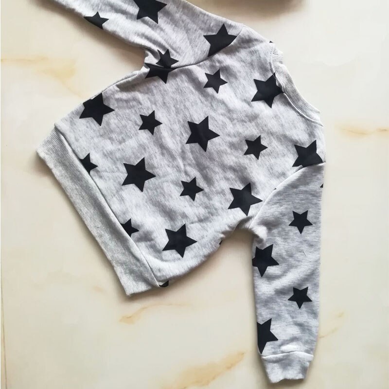 Girl boy thermal underwear autumn fall spring shirt clothing with velvet: gray star / 80cm