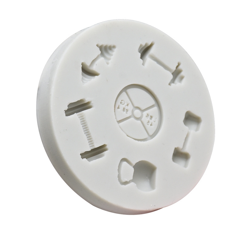 Molde de silicona para equipo de Gimnasio Deportivo, herramienta de decoración de pasteles DIY con mancuernas y Fondant