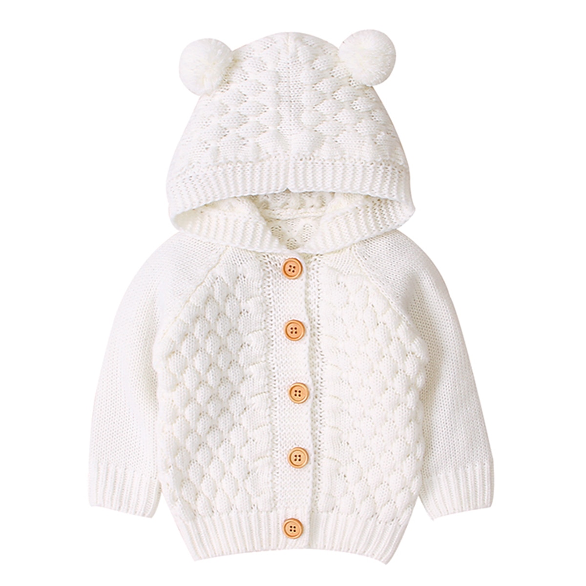 Vinter varm nyfødt baby sweater hætte til spædbørn drenge pige strik cardigan efterår outwear børn strik 3-24m: Ris hvid / 24m