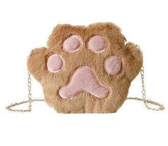 Cartoon herfst winter lief meisje casual pluche schattige kattenpoot metalen ketting crossbody tassen dames dame pluizige schoudertas populair  q5: Bruin