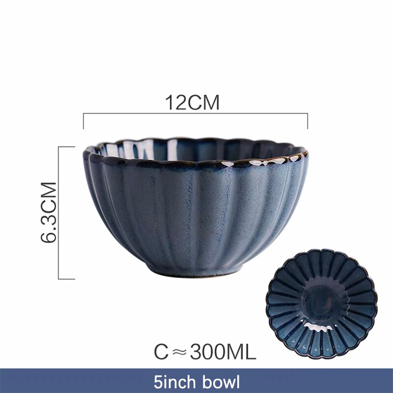 Dinner Plates Food Plates Dish Salad Soup Bowl Klin Glaze Blue Plates and Bowls Set Dinnerware Set Dishes for Restaurant: 5inch bowl