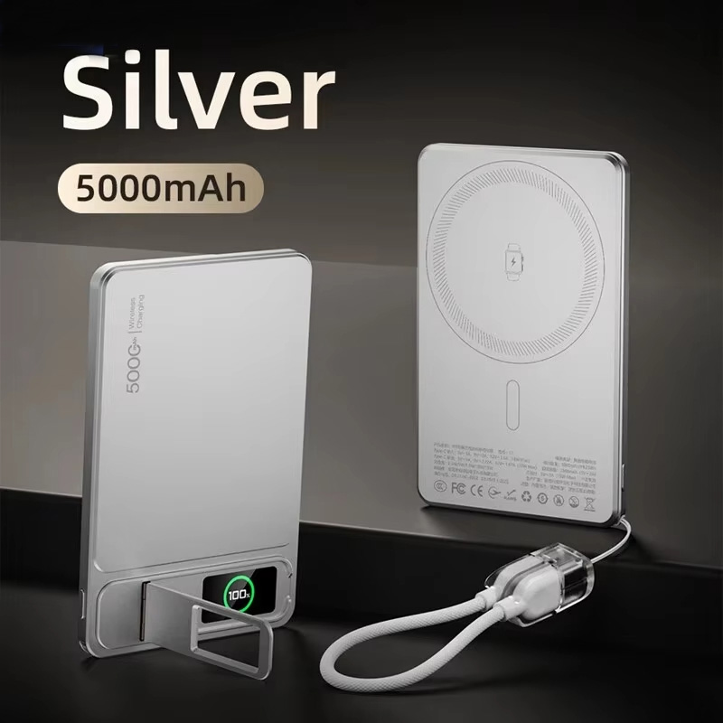 3-in-1 10000mAh Draadloze Magnetische Powerbank Draagbare Slanke Originele Batterij 20W Snelladen Voor iPhone 12-17 iWatch Airpod: Zilver