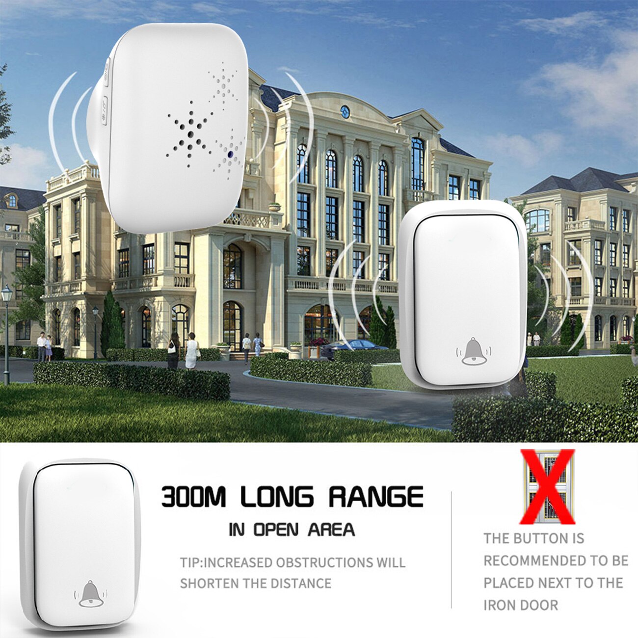 Wireless Home Security Welcome Doorbell Waterproof Smart Door Bell Intelligent Chime Button Receiver Cordless Ring Dong Calling