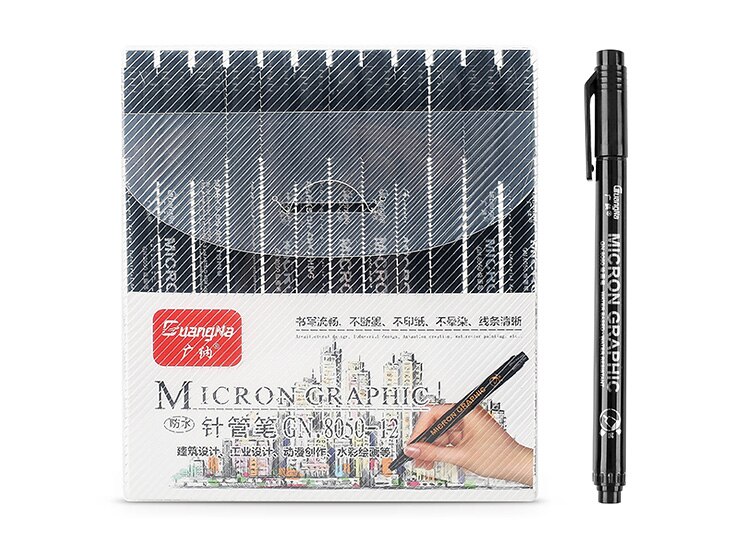 12 størrelser sort pigma micron pen vandtæt håndtegnet skitse nålepen hånd dawing liner fineliner tegneserie signatur pen: 12 stk sæt