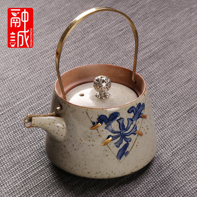 Vintage Tea Loop-handled Teapot Ceramic Retro Tea Making Device Household Copper Handles Single Teapot Tea Kettle Japanese Style: Antique Pottery  Teapot  T Beam Pot Ji CI
