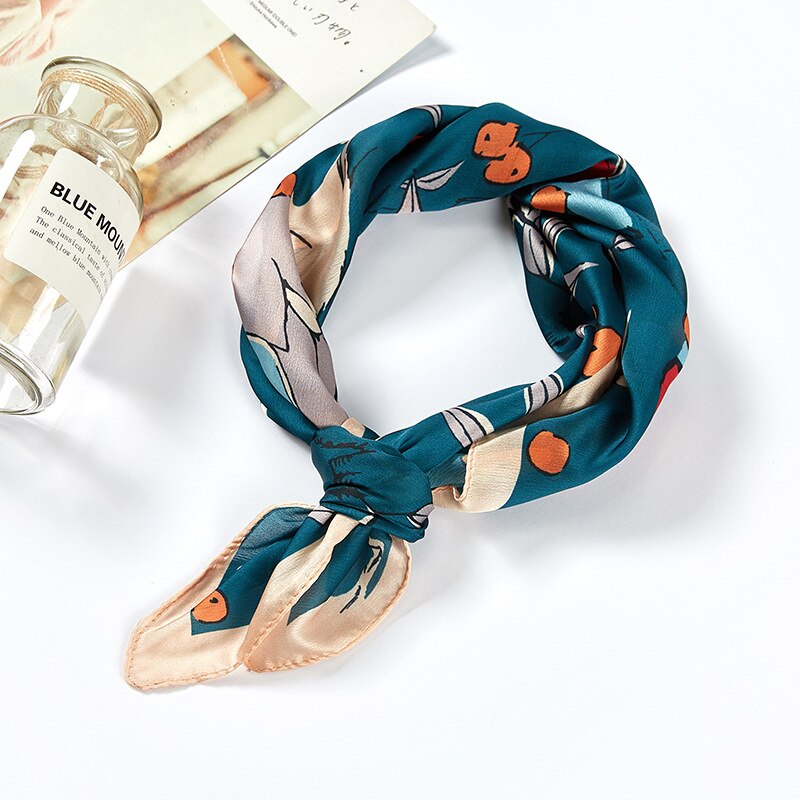 53x53 Ins Orange fruit Air hostess Print women Silk twill scarf Satin square tie ladies foulard femme towel bufanda shawl