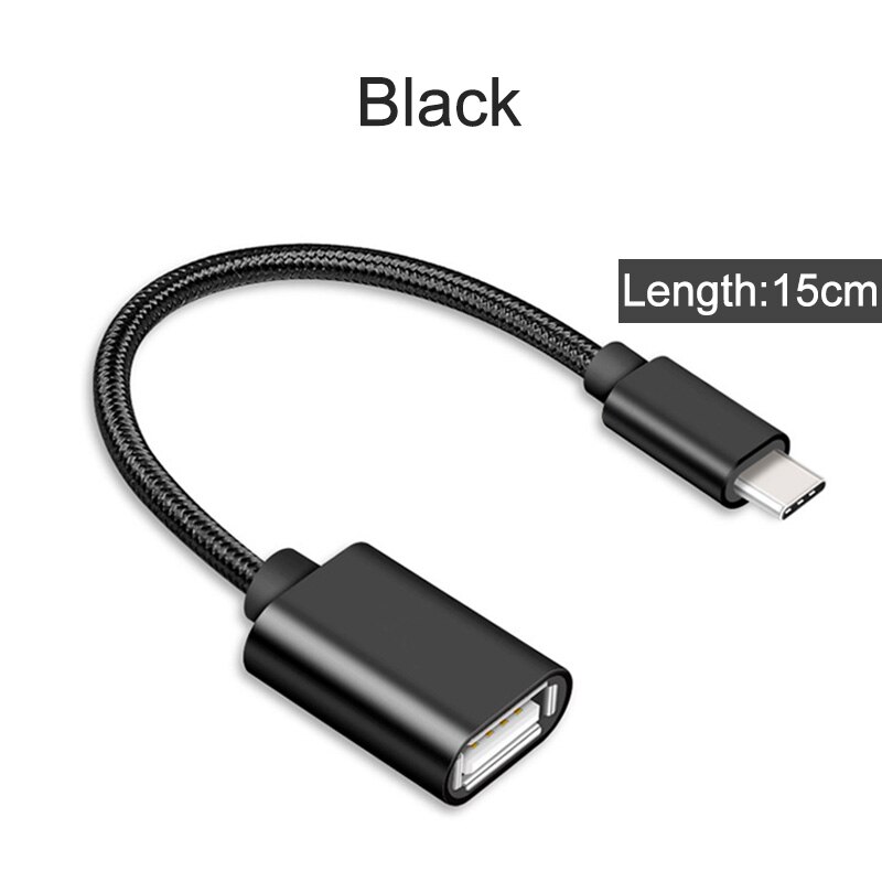 Cable adaptador USB tipo C OTG para Samsung Galaxy A12, A22, A32, A42, A52, A72, A03S, A13, A23, A33, A53, A73, 5G, Cable USB C, convertidor OTG: Negro