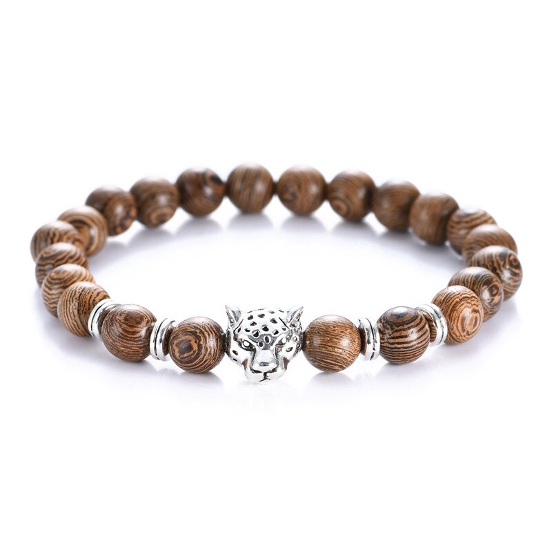 Wwlb prijs natuurlijke sandelhout mannen om lotus sieraden gebed pulsera hombre houten kralen rozenkrans armband voor vrouwen: Luipaardkop
