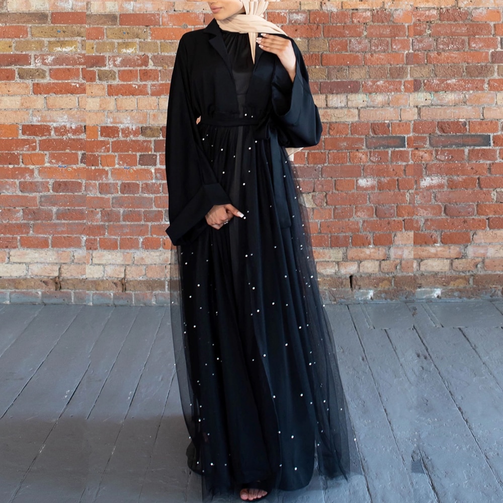 Zwart Open Abaya Kimono Vest Hijab Moslim Jurk Vrouwen Turkije Kaftan Dubai Caftan Marocain Islam Kleding Ramadan Abaya Gewaad: XXL