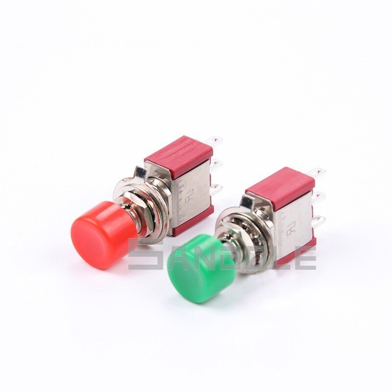 6mm Mini Rocker Schakelaar Knop DS-612 Rood/Groen Hoofd 3 Voet Self-reset Koper Reset Elektrische 2A 250V (10 PCS)