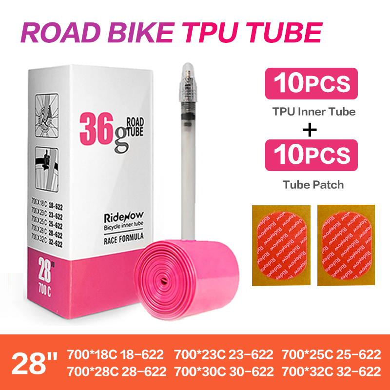 RideNow Ultraleichter Fahrradschlauch, 700 x 18, 25, 28, 32, Rennrad-TPU-Reifen, 45/65/85 mm Länge, französisches Ventil, superleichter Schlauch