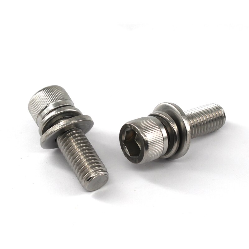 (20pcs to 10pcs) M8 Hex Socket Screws With Washer Split Lock 304 Stainless Steel Machine Screws 16/20/25/30/35/40/45/50mm