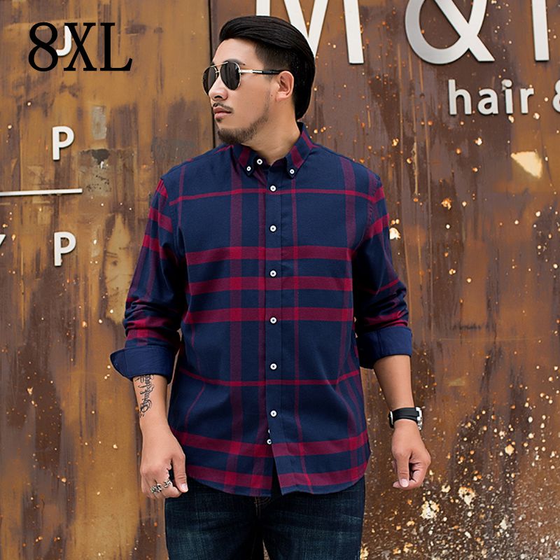 8XL 6XL Neue herren Hemd Langarm Kariertes Hemd Herren Kleid Hemden lässig Geschäft Stil Hemden 100% baumwolle